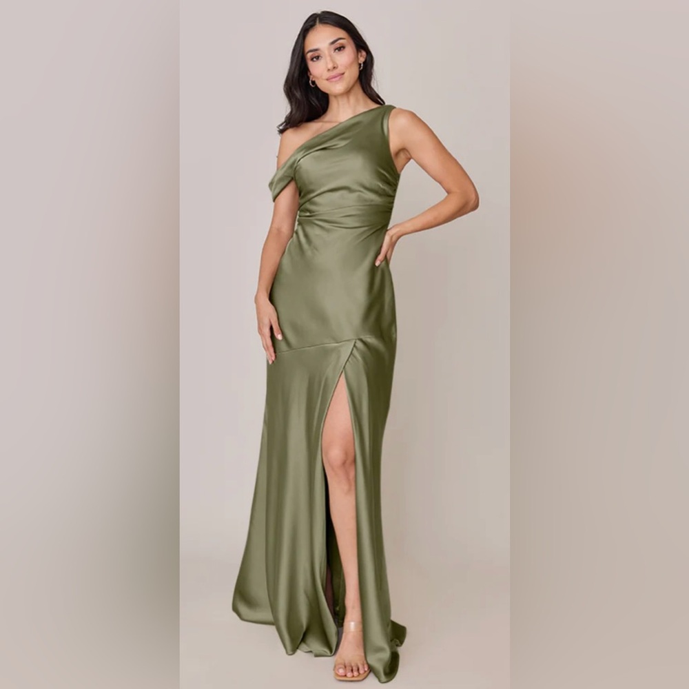 Revelry Livvy Satin Dress in Moss